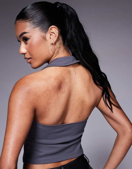 ASOS DESIGN Premium ponte halter neck top in charcoal - Image 4