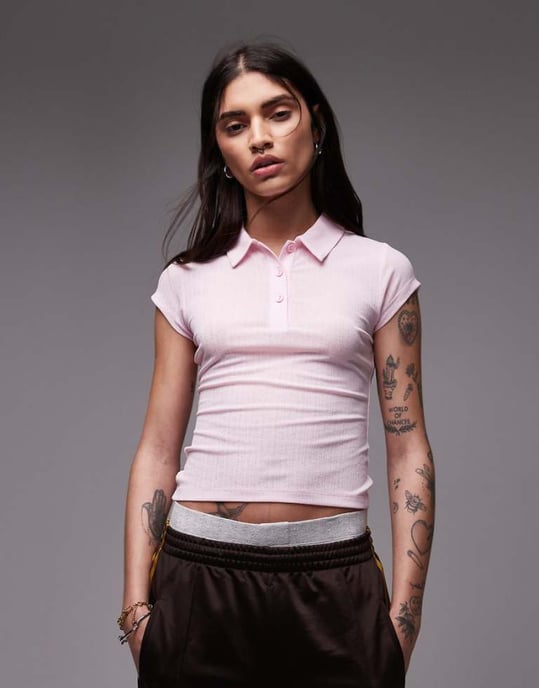ASOS DESIGN polo torr hantering t-shirt med kort ärm i babyrosa - Image 1