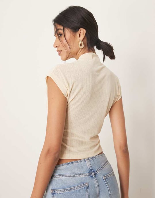 ASOS DESIGN dry handle rib grown on neck tee in cream - Image 4