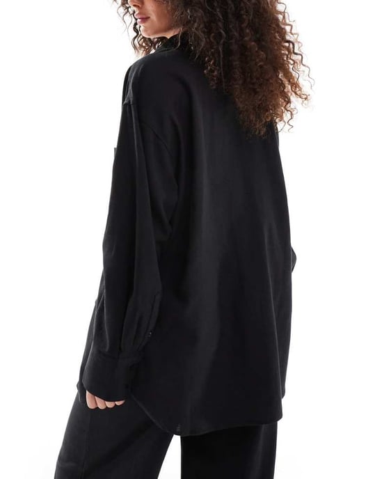 ASOS DESIGN Isabel mix & match linen look oversize beach shirt in black - Image 4