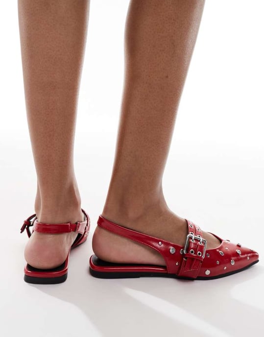 ONLY studded sling back ballet flat in red - Image 4