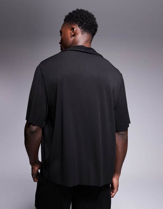 ASOS DESIGN co-ord boxy loose fit plisserad skjorta i svart - Image 4