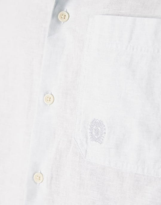 ASOS DESIGN boxy linen blend shirt with tonal chest embroidery in blue - Image 3