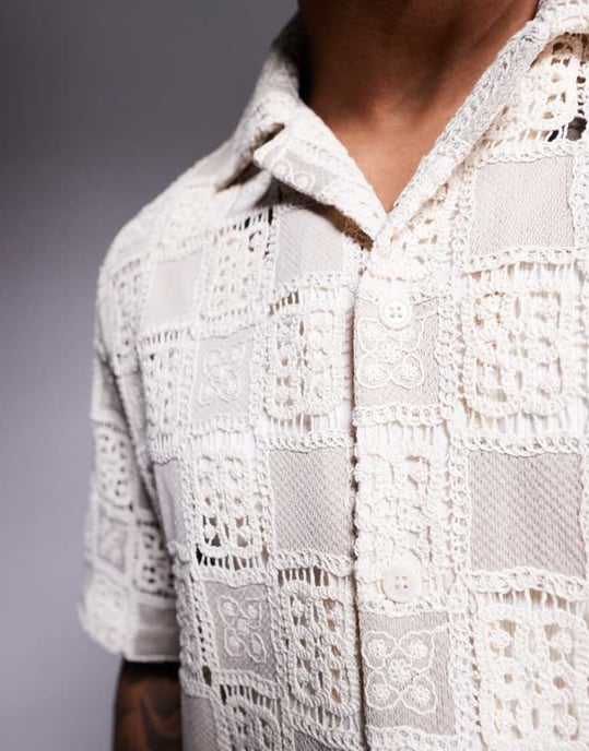 ASOS DESIGN boxy loose fit premium crochet shirt in neutral - Image 4