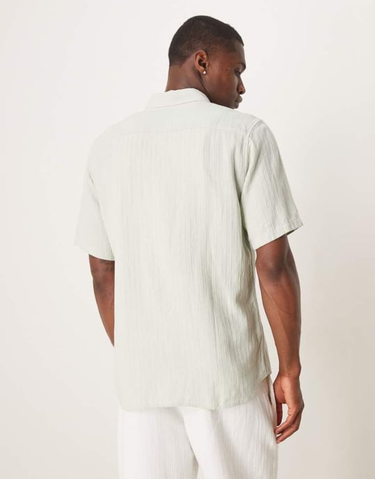 Abercrombie & Fitch kortärmad linneskjorta i grön - Image 3