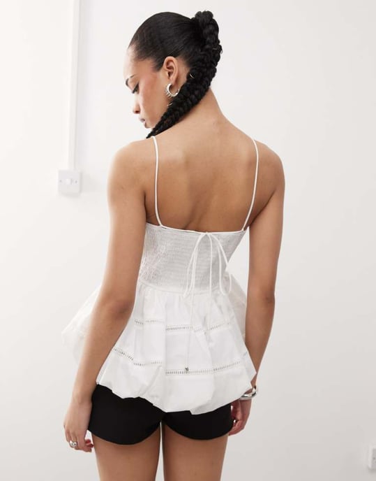 Amy Lynn shirred peplum cami top in white - Image 3
