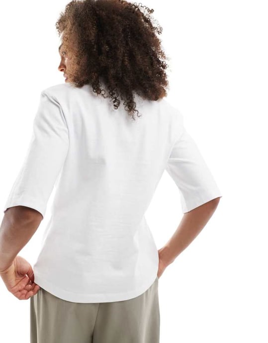 ASOS DESIGN twist detail oversized t shirt with shoulder pads in white - Image 4