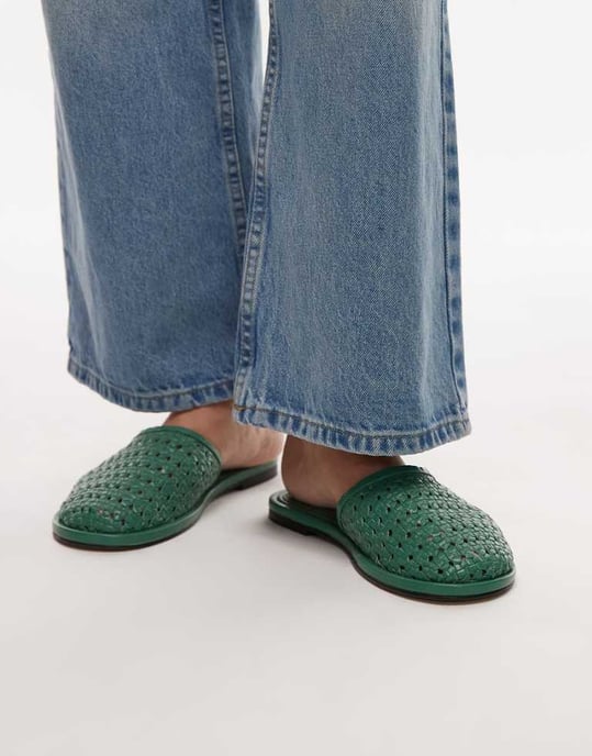 Topshop Bobby leather woven clog in green - Image 1