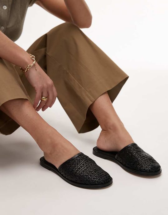 Topshop Bobby leather woven clog in black - Image 1