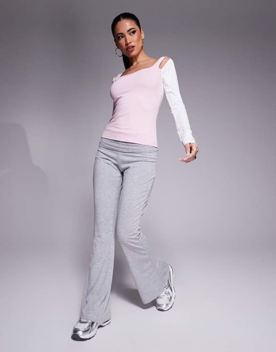 ASOS DESIGN arm warmer cut out sweetheart polyamide two in one top in baby pink - Image 2