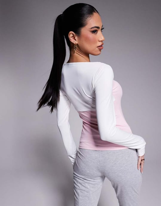 ASOS DESIGN arm warmer cut out sweetheart polyamide two in one top in baby pink - Image 4
