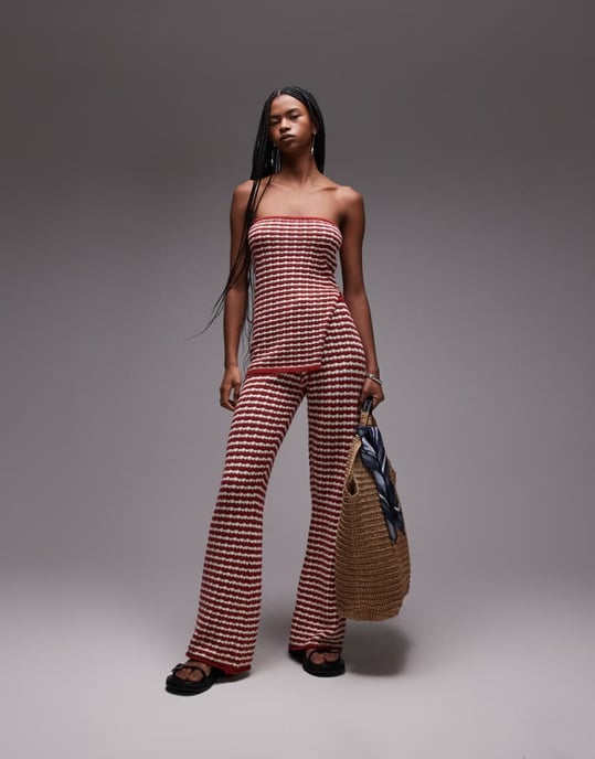 Topshop stickad randig byxdress i rost - Image 1