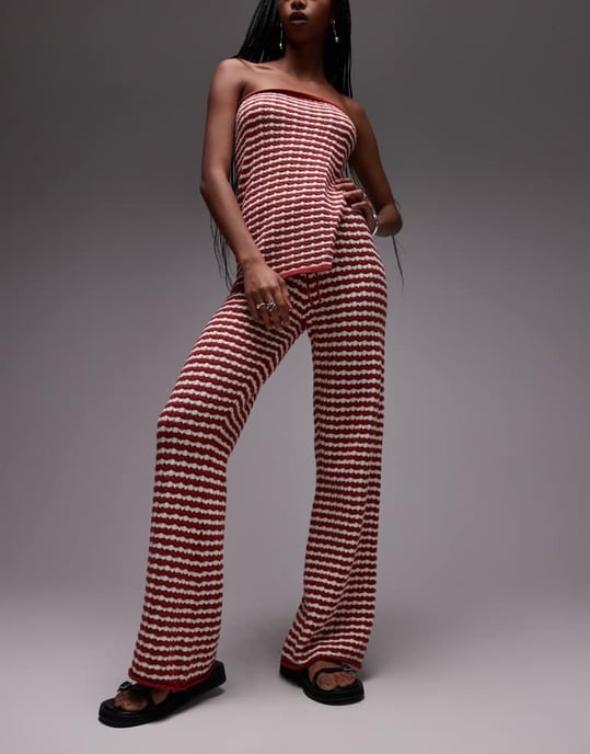 Topshop stickad randig byxdress i rost - Image 3