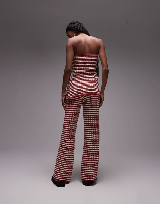 Topshop stickad randig byxdress i rost - Image 4