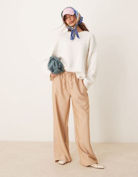 ASOS DESIGN byxor med dubbel midjeband i kamel - Image 1