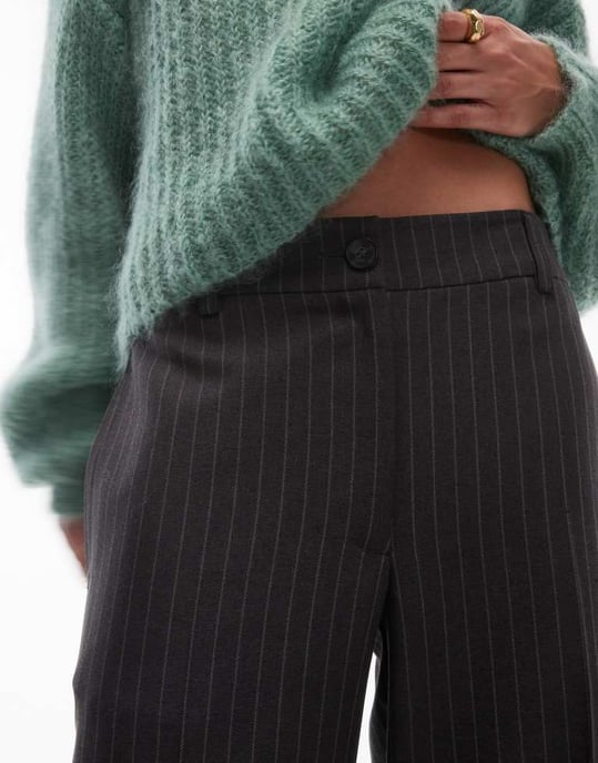 Topshop låg midja randiga byxor i kolgrå - Image 4
