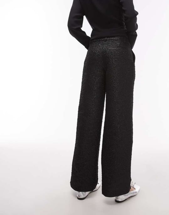 Topshop lågt sittande byxor i texturerad jacquard i svart - Image 3
