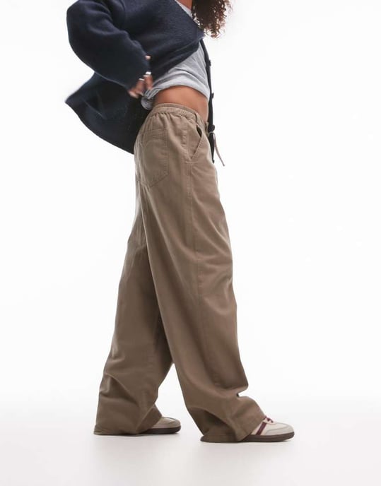 Topshop pull on tie waist trouser in khaki - Image 2