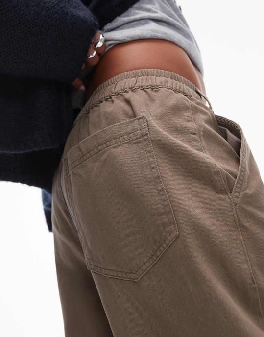 Topshop pull on tie waist trouser in khaki - Image 4