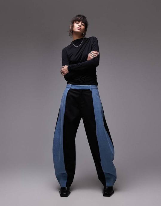 ASOS DESIGN deconstructed denim contrast trouser in black - Image 1