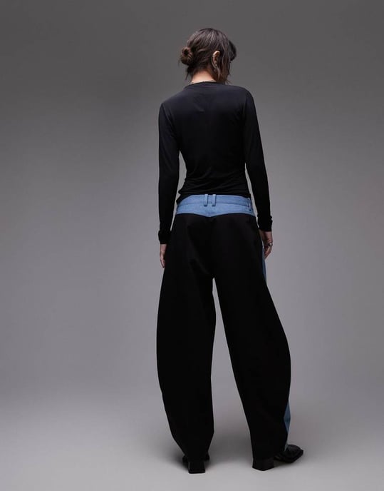 ASOS DESIGN deconstructed denim contrast trouser in black - Image 3