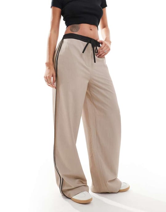 ASOS DESIGN contrast panel trousers in stone - Image 2