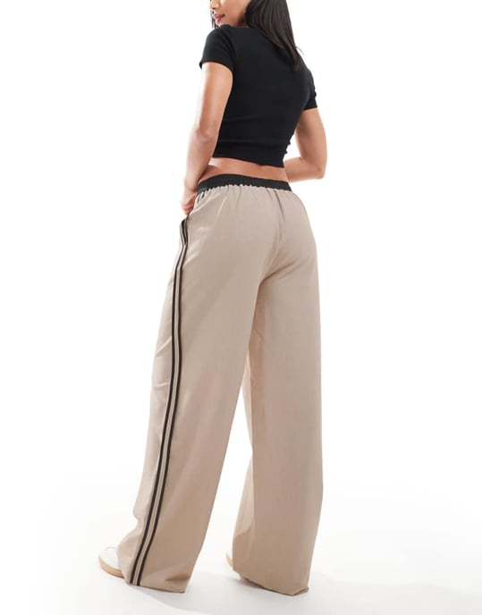 ASOS DESIGN contrast panel trousers in stone - Image 3