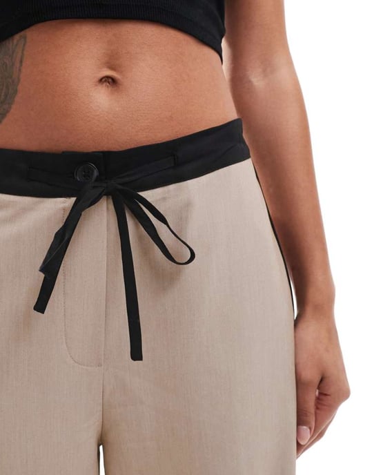 ASOS DESIGN contrast panel trousers in stone - Image 4