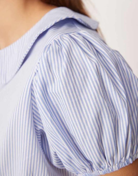 ASOS DESIGN lounge blus med Peter Pan-krage i blårandig koord - Image 3