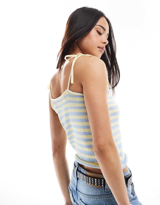ASOS DESIGN stickad linne i gul och blå rand - Image 2
