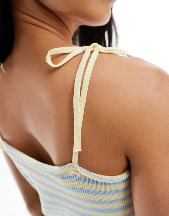 ASOS DESIGN stickad linne i gul och blå rand - Image 3
