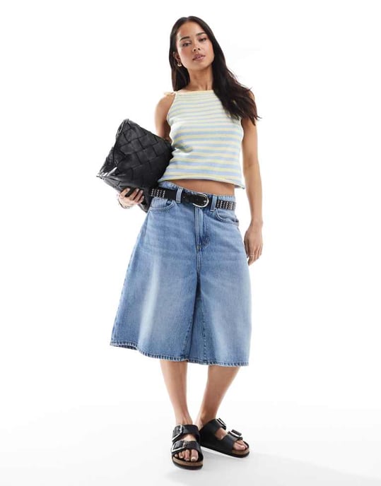 ASOS DESIGN stickad linne i gul och blå rand - Image 4