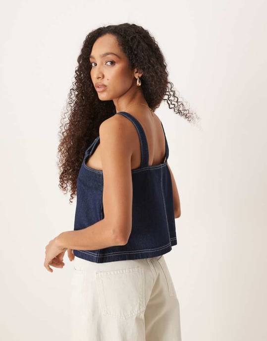 ASOS DESIGN denim top med fiskarremmar - Image 3