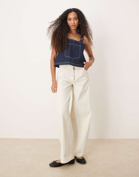 ASOS DESIGN denim top med fiskarremmar - Image 4