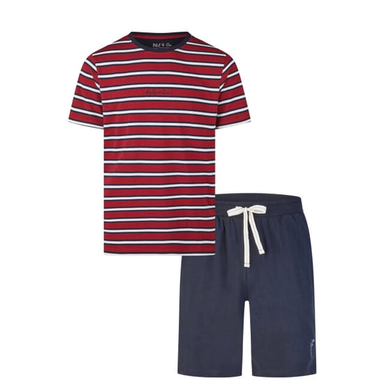 Phil & Co Heren shortama korte pyjama set rood/donkerblauw gestreept - Image 1