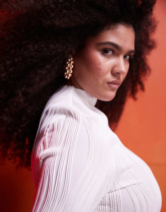 ASOS DESIGN Curve plisse long sleeve top with grown on neck in cream - Image 3