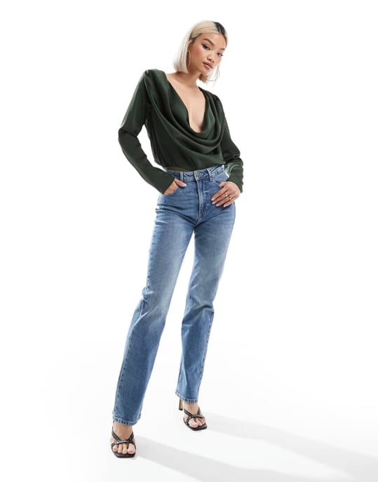 ASOS DESIGN satinfodrad bodysuit i grön - Image 4