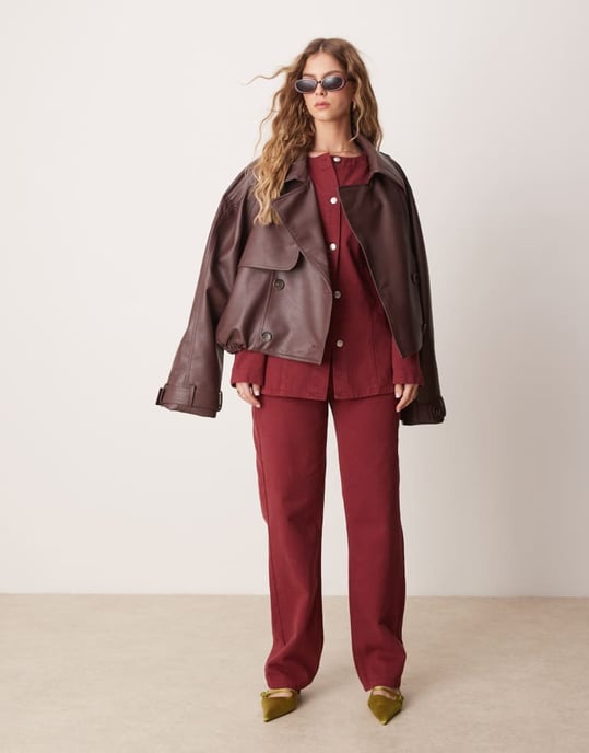 ASOS DESIGN denimskjorta med åtdragen midja i granatäpple - Image 2