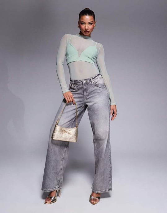 ASOS DESIGN lager av mesh bodysuit med djup urringning i salviagrön - Image 2