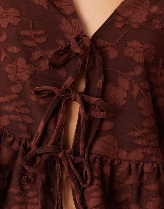 Miss Selfridge spets puffärmad knytfronttopp - Image 3