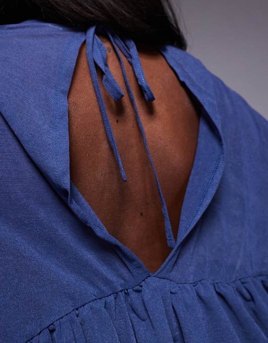 ASOS DESIGN semi sheer extreme ruffle sleeve top in blue - Image 4