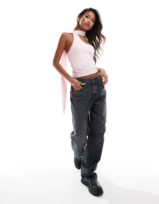 ASOS DESIGN enaxlad topp med smal knytning i chokladrand - Image 4