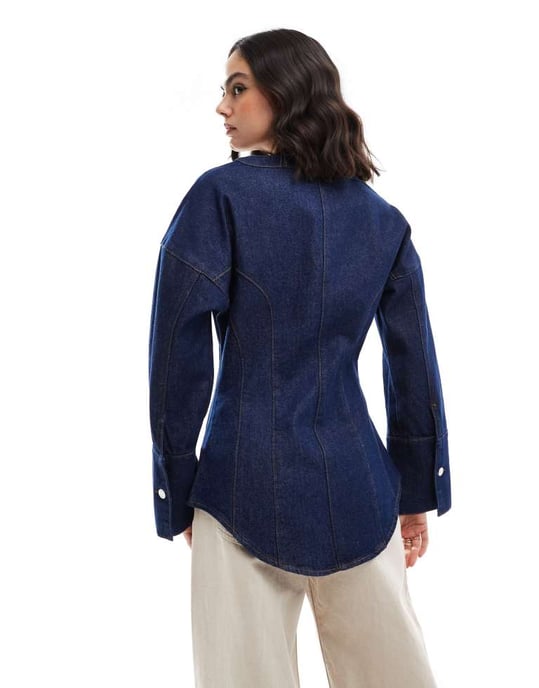 ASOS DESIGN denim cinch-skjorta i indigo - Image 4