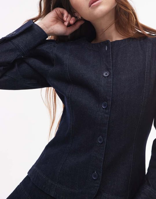 Topshop denimknappad långärmad topp i indigo - Image 3