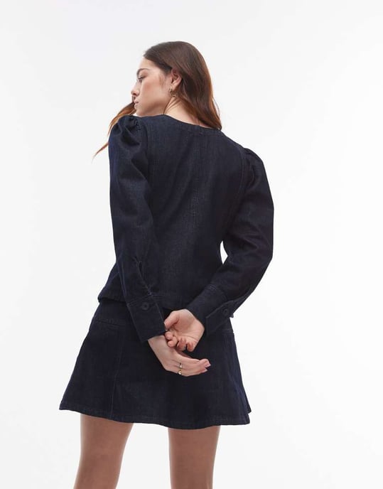 Topshop denimknappad långärmad topp i indigo - Image 4