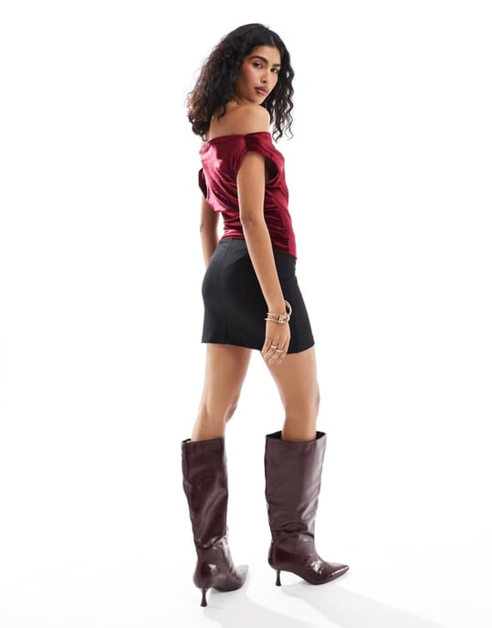 ASOS DESIGN velvet cowl neck top in red - Image 4