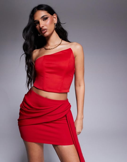 ASOS DESIGN co-ord vinkelkrage topp i röd i scuba-material - Image 1
