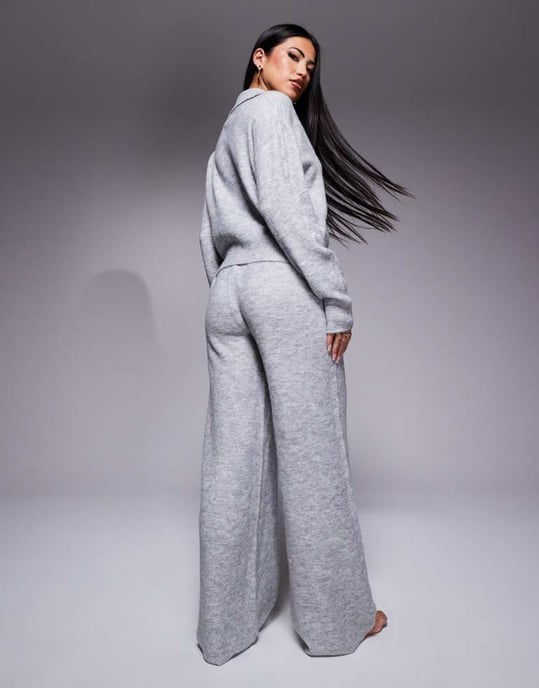 ASOS DESIGN lounge cable knit jumper and trouser set in grey - Image 3