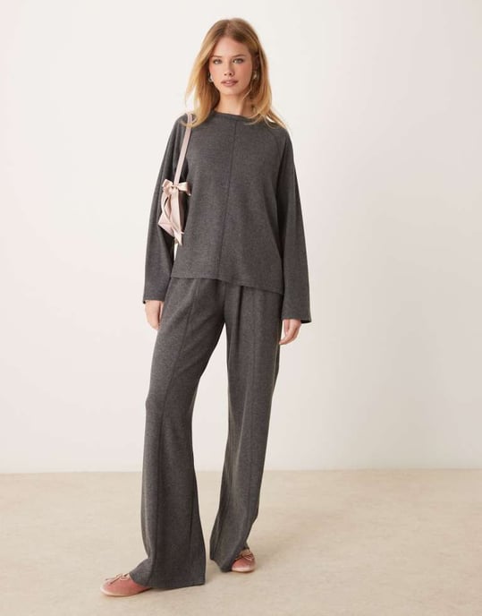 ASOS DESIGN exposed seam oversized supersoft top co ord in dark grey marl - Image 2