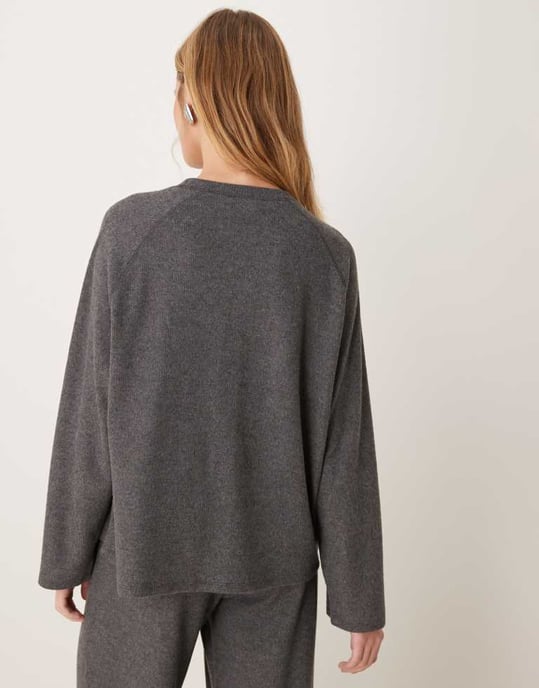 ASOS DESIGN exposed seam oversized supersoft top co ord in dark grey marl - Image 3